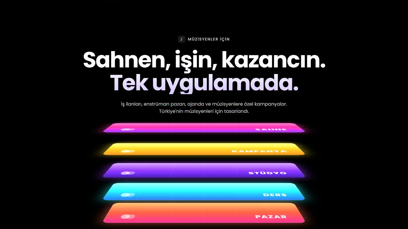 Sahnen, işin, kazancın. Tek uygulamada: iş ilanları, enstrüman pazarı, ajanda ve müzisyenlere özel kampanyalar.